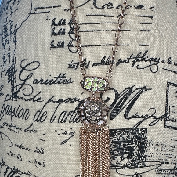 Kendra Scott Tae Dichroic Glass Elegant Rose Gold Tassel Necklace - Picture 2 of 5